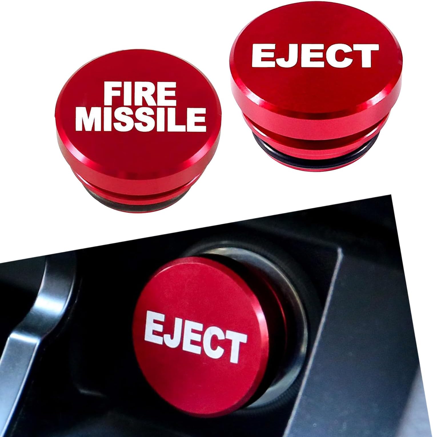 2 PCS Car Cigarette Lighter Cover, 1.08" x 0.68" "EJECT" "FIRE MISSILE" Metal Waterproof Cigarette Lighter Plug Cover Button Protective Cover, Accessories for Cars, Motorcycles (Red & White)