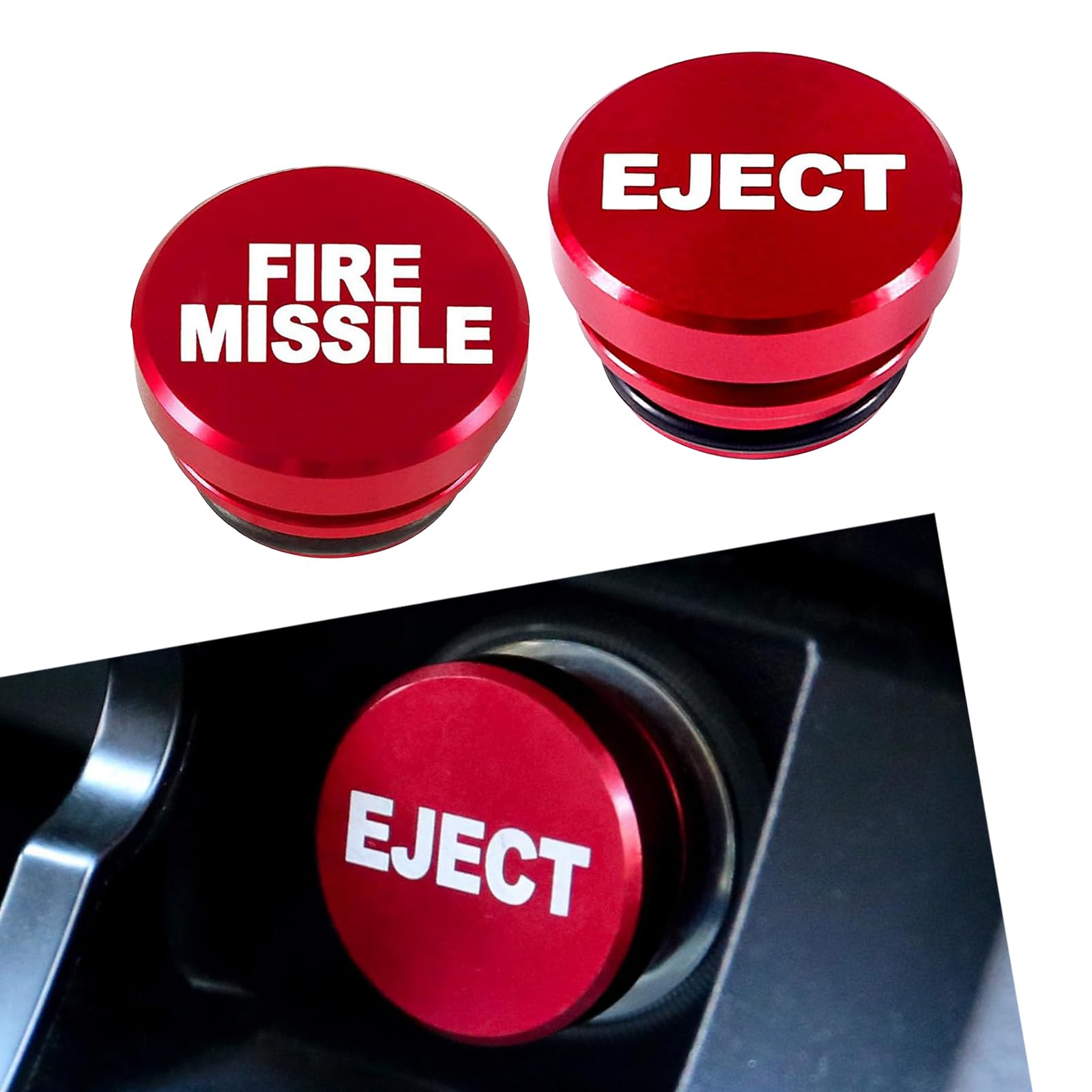 2 PCS Car Cigarette Lighter Cover, 1.08" x 0.68" "EJECT" "FIRE MISSILE" Metal Waterproof Cigarette Lighter Plug Cover Button Protective Cover, Accessories for Cars, Motorcycles (Red & White)
