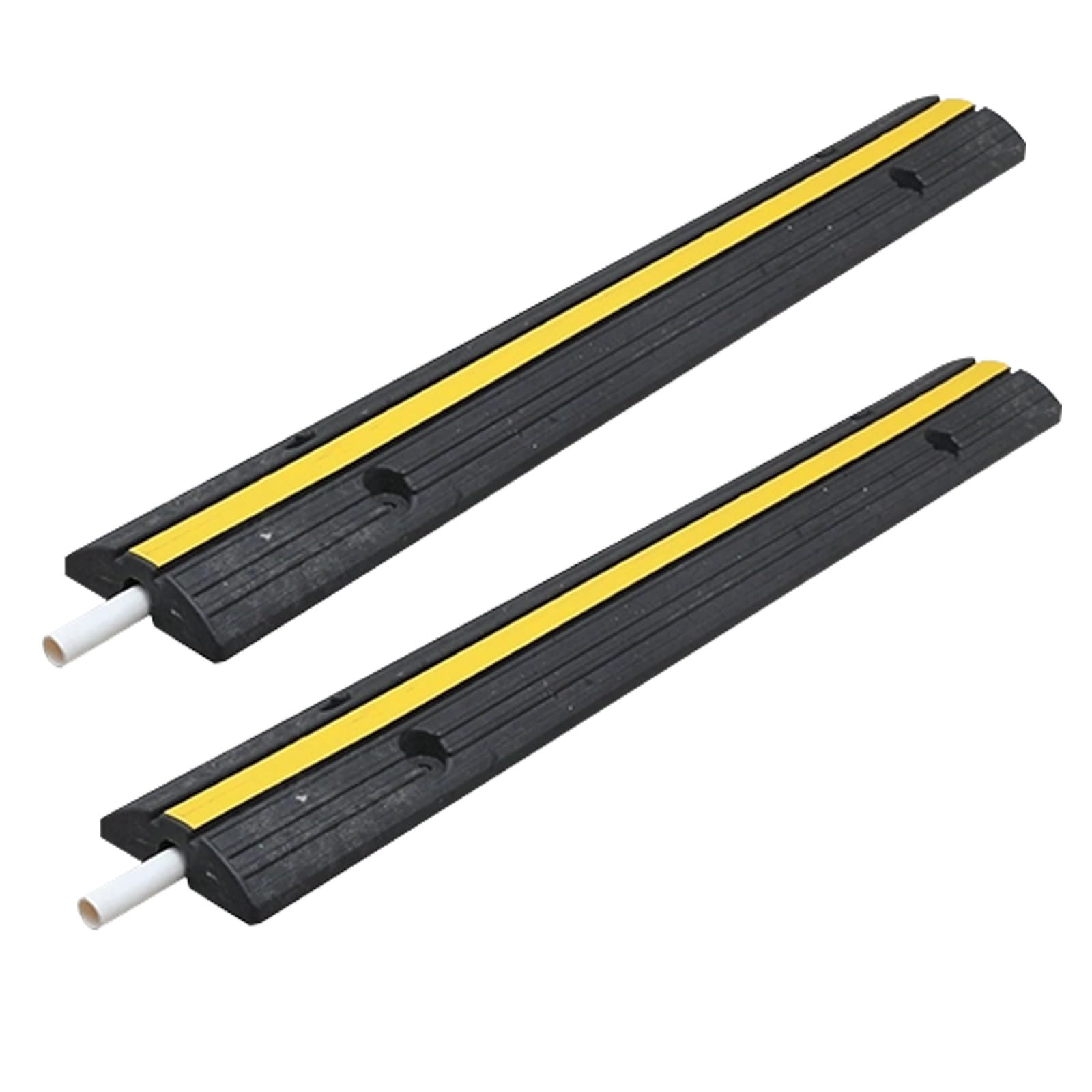 Protector Cables de Goma y Plástico, Canaleta Cables Suelo, Rampa Protectora de Cables, Canal Único, Superficie Antideslizante, para Cables en el Suelo (2 Piezas)