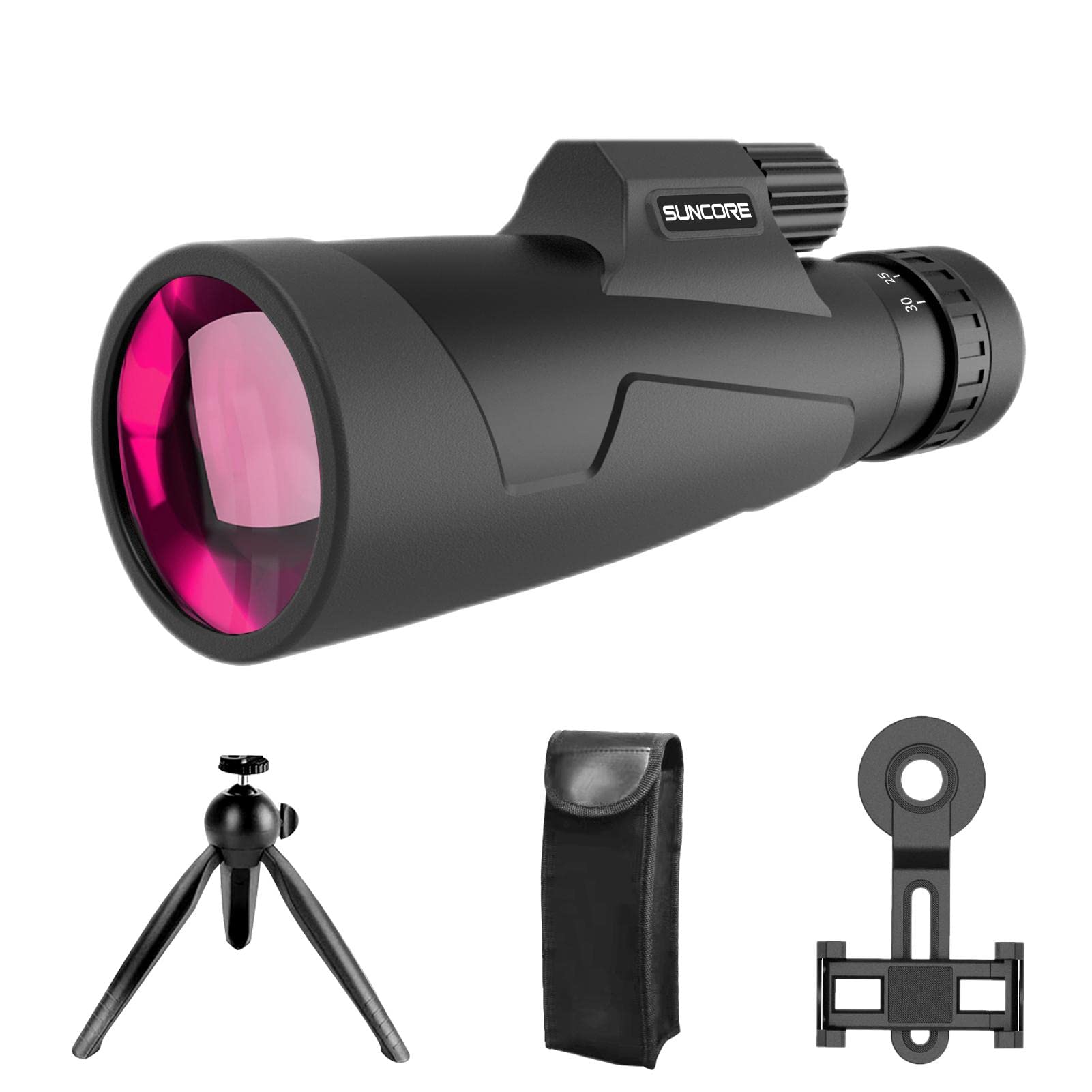 Teleskop monokularowy 10-30X50 z noktowizorem, wodoodporny teleskop monokularowy HD o dużej mocy, z adapterem do smartfona, statywem, pryzmat BAK4 do obserwacji ptaków, polowania, wędrówek, koncertu, podróży