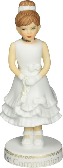 Enesco Growing Up Girls Brunette First Communion Porcelain Figurine, 5 White
