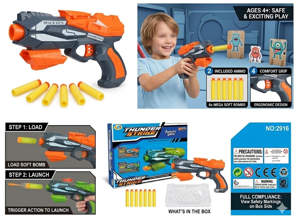 DG Thunder Strike Space Gun Toy Blaster with 6 Soft Foam Darts