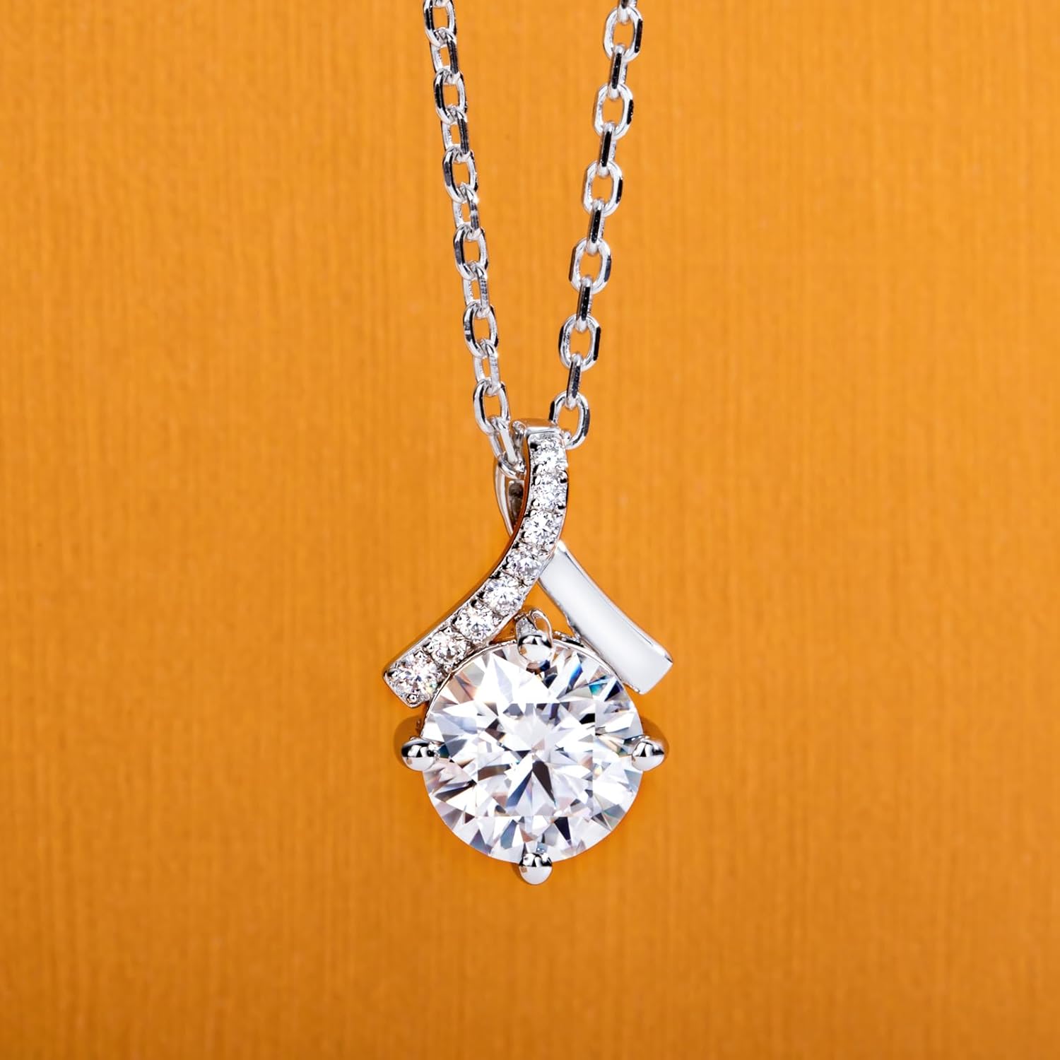 Moissanite Pendant Necklace for Women 0.5/2CT Center Stone D Color VVS1 Clarity Round Brilliant Cut 925 Sterling Silver Ribbon/Dance Pendant with Certificate, 45+2+3cm Adjustable Chain - Image 2