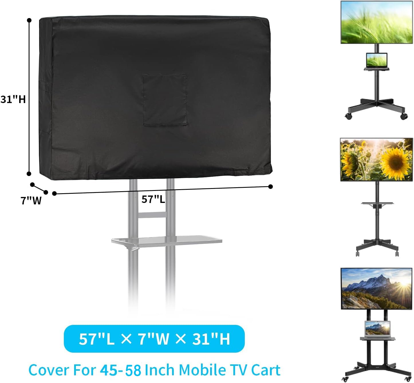 Copertura per supporto TV mobile per carrello TV mobile da 45-60 pollici, copertura impermeabile per esterni TV antipolvere (solo per carrello TV da 45-60 pollici, solo copertura)