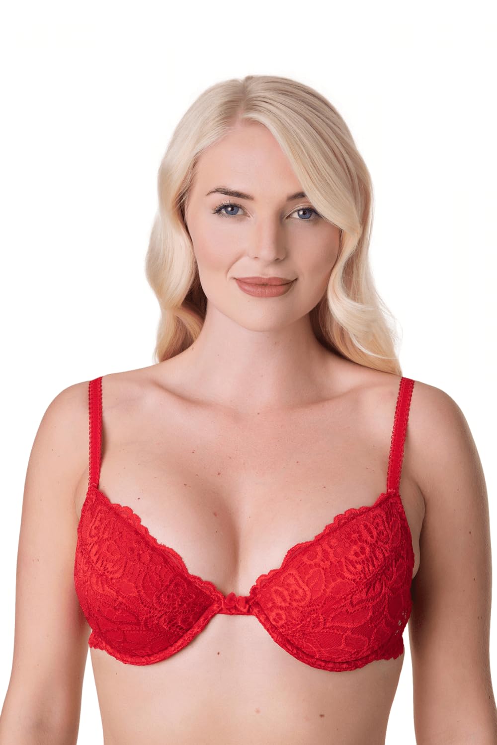 Camille Women's Red Floral Lace Padded Underwi Bra