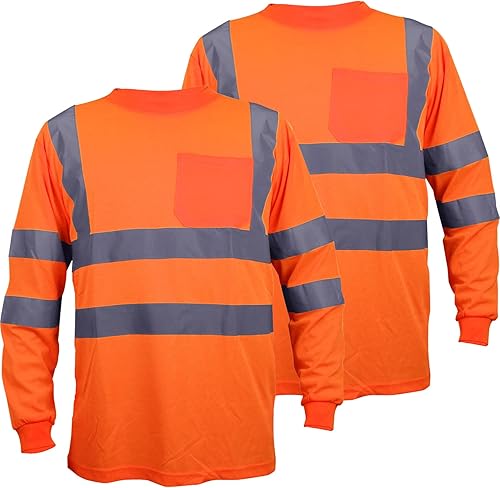 Hi Vis - Camiseta reflectante de seguridad para hombre, manga cortalarga con bolsillo, alta visibilidad, clase 3