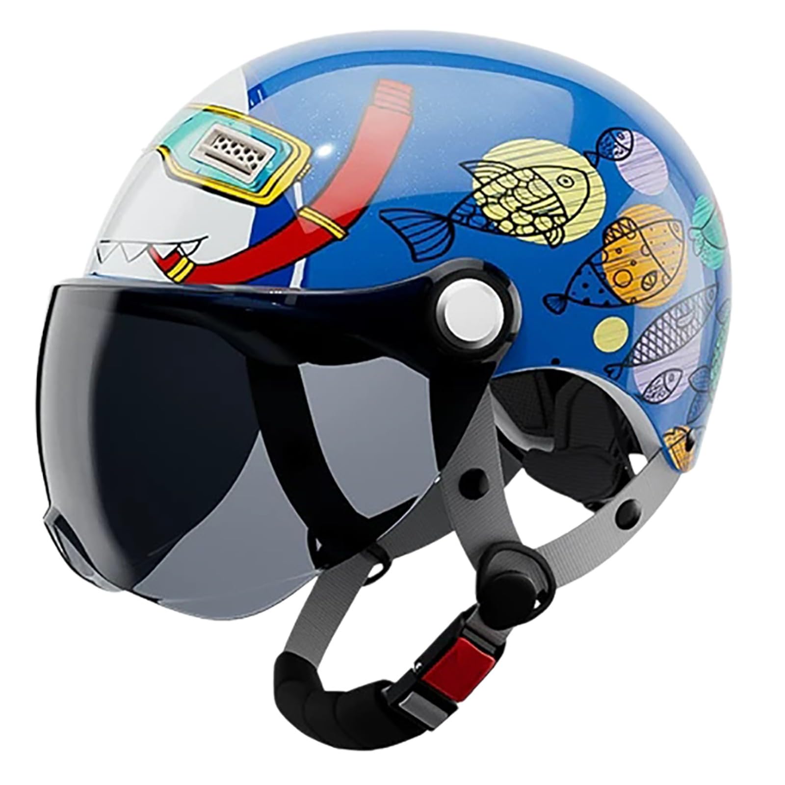 Kask dziecięcy, regulowany, wielofunkcyjny, do skutera rowerowego, kask rowerowy dla dzieci w wieku 4-12 lat, półtwarz z wizjerem, kask rowerowy dla chłopców i dziewczynek, 8, 48-54 cm