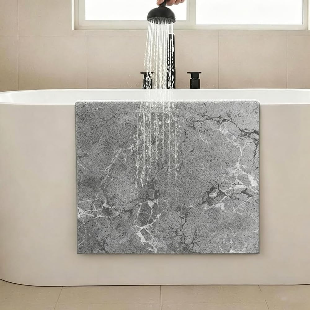 Tappetino Bagno Antiscivolo 80X100 cm Motivo marmorizzato Tappetino da Doccia in Luffa PVC Tappeto Lavabile Tappeti Bagno Asciugatura Rapida con Scarico per Area Umida