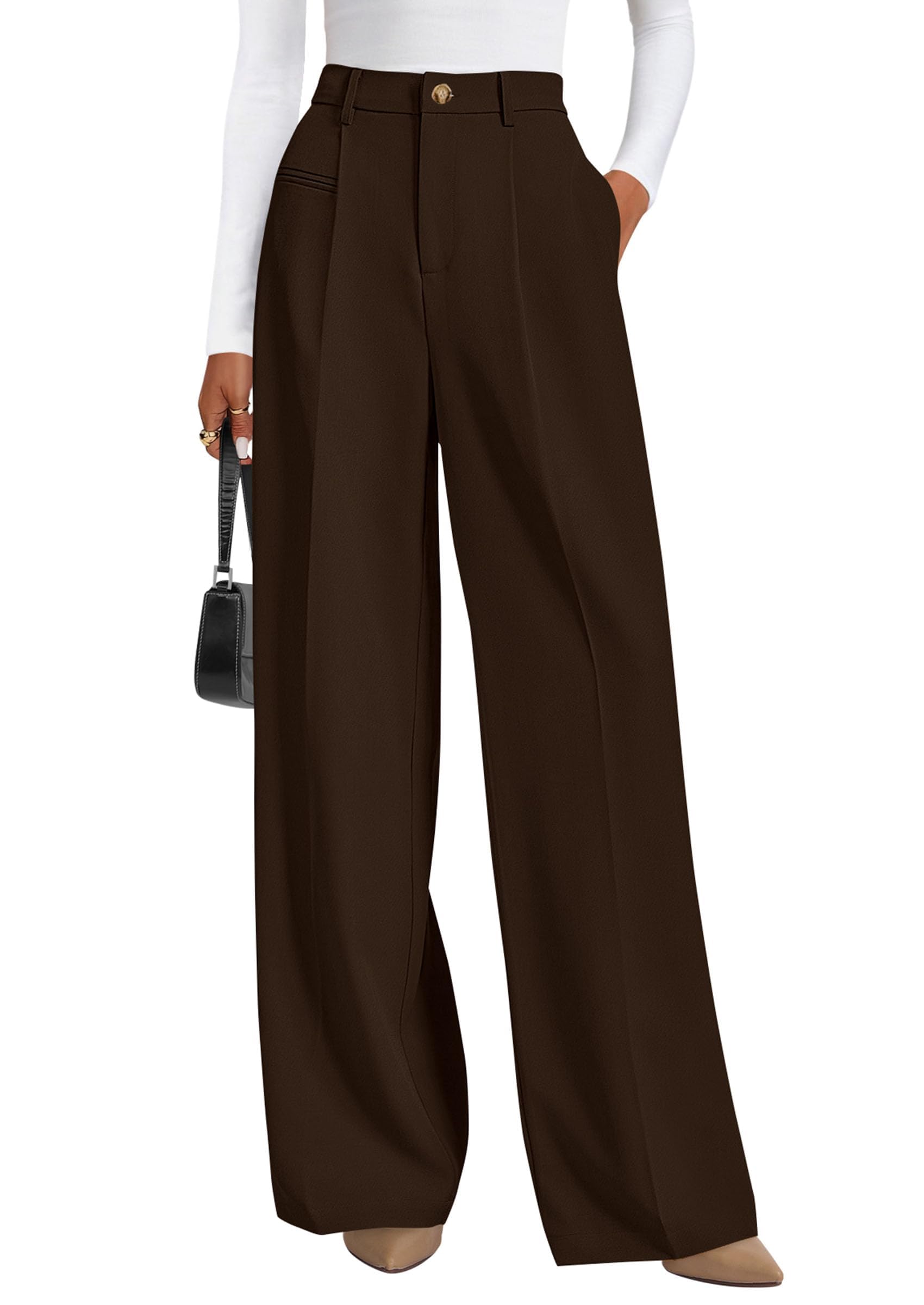 PRETTYGARDEN Women's Tailored Wide Leg Work Dress Pants | High Waisted Flowy Business Casual Palazzo Pants, Professional Office Trousers Slacks, Interview Outfits, Work Clothes
