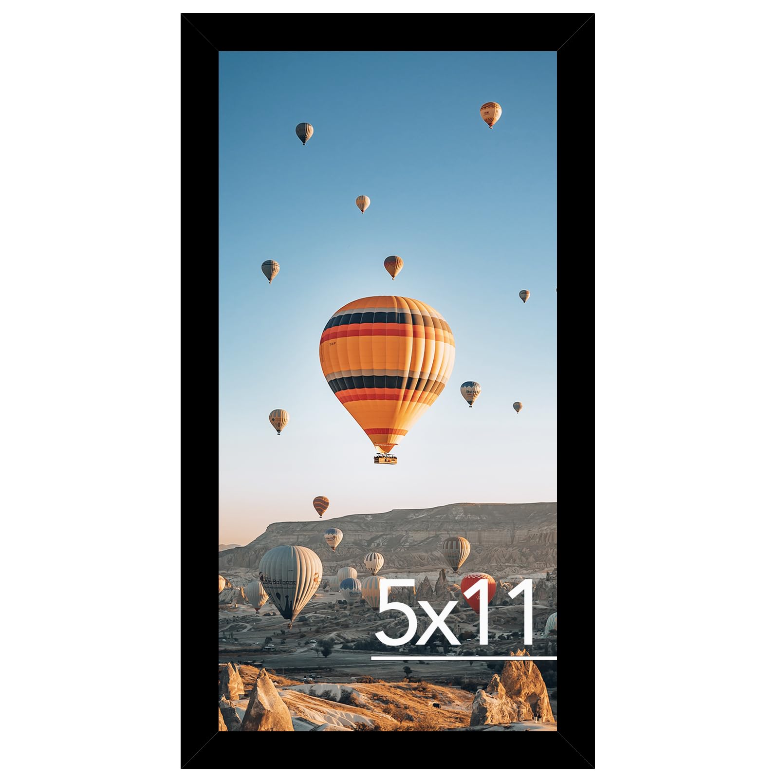 JCJMY 5x11 Picture Frame Black for Wall Hanging or Tabletop, Wall Mounting Horizontally or Vertically, 5 x 11 Wall Gallery Poster Photo Frame with Shatter Resistant Plexiglass, Black