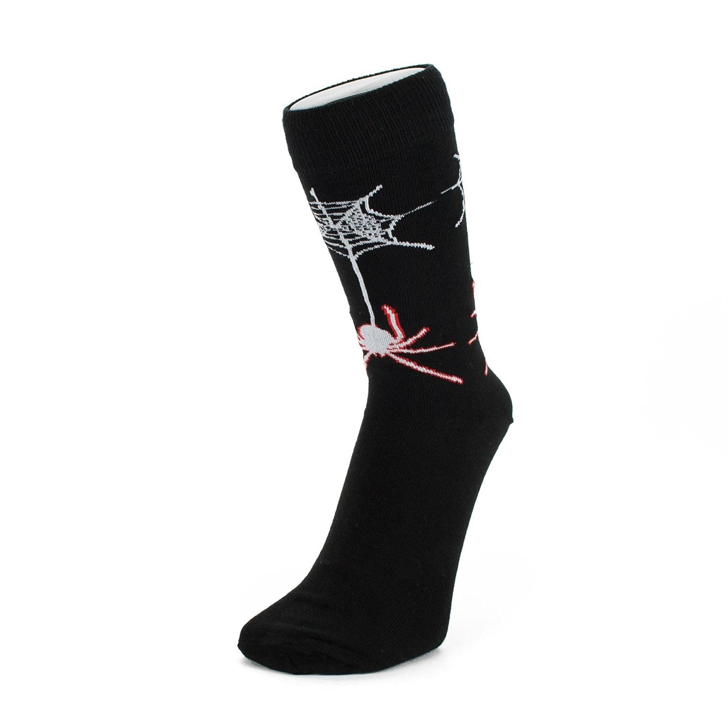 M Macahel Men's Black Sock White Spider Red Outline Macahel Spider And Web On White Ankle Socks Perfect For Spooky Halloween And Goth Events