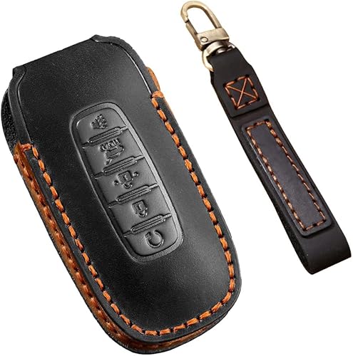 ontto Funda de cuero para llave de automóvil de 5 botones para Nissan Pathfinder, Rouge Versa, accesorios 2023 2024, carcasa inteligente para llave