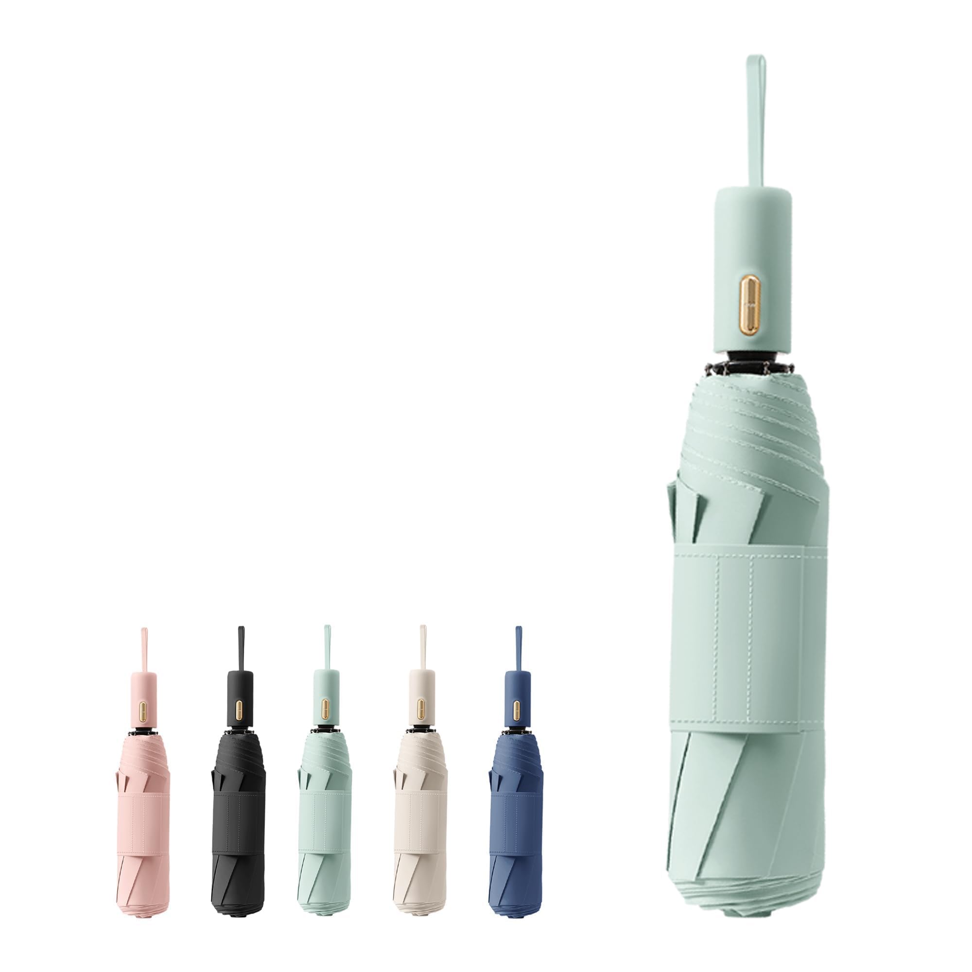 French Style Travel Compact Folding Umbrella with 7CM(2.76in) Hook and Loop Strips/8Ribs/Lightweight Portable/Auto Open Close/UV Protection/UPF 50/