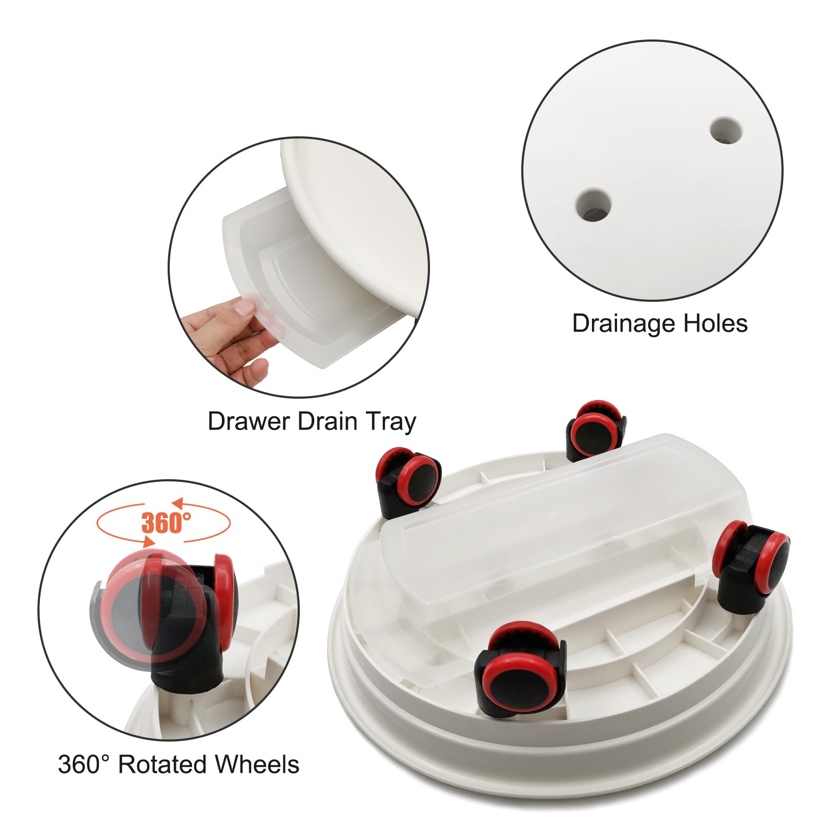 2 Stück Pflanzenroller mit Rädern, 35cm Schwerer Pflanzentisch mit Wasserwanne – Tragfähigkeit 36 kg (White, 35cm)