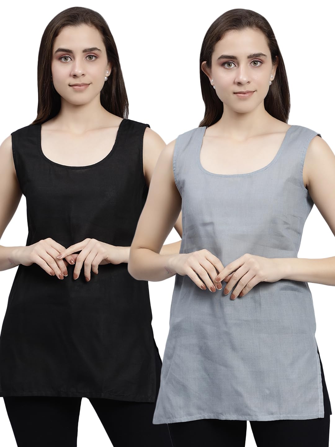 Black Cotton Regular Fit Straight Camisole Inner Slip for Women, Combo Set, Pack of 2 SCL10015-image-49