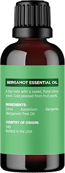 Bergamot Essential Oil for Diffuser Aromatherapy - 100% Pure Citrus Bergamot Oil for Hair Skin and Nails Plus Undiluted Relaxing Aromatherapy Essential Oil for Diffusers Baths and Topical Uses 1oz
