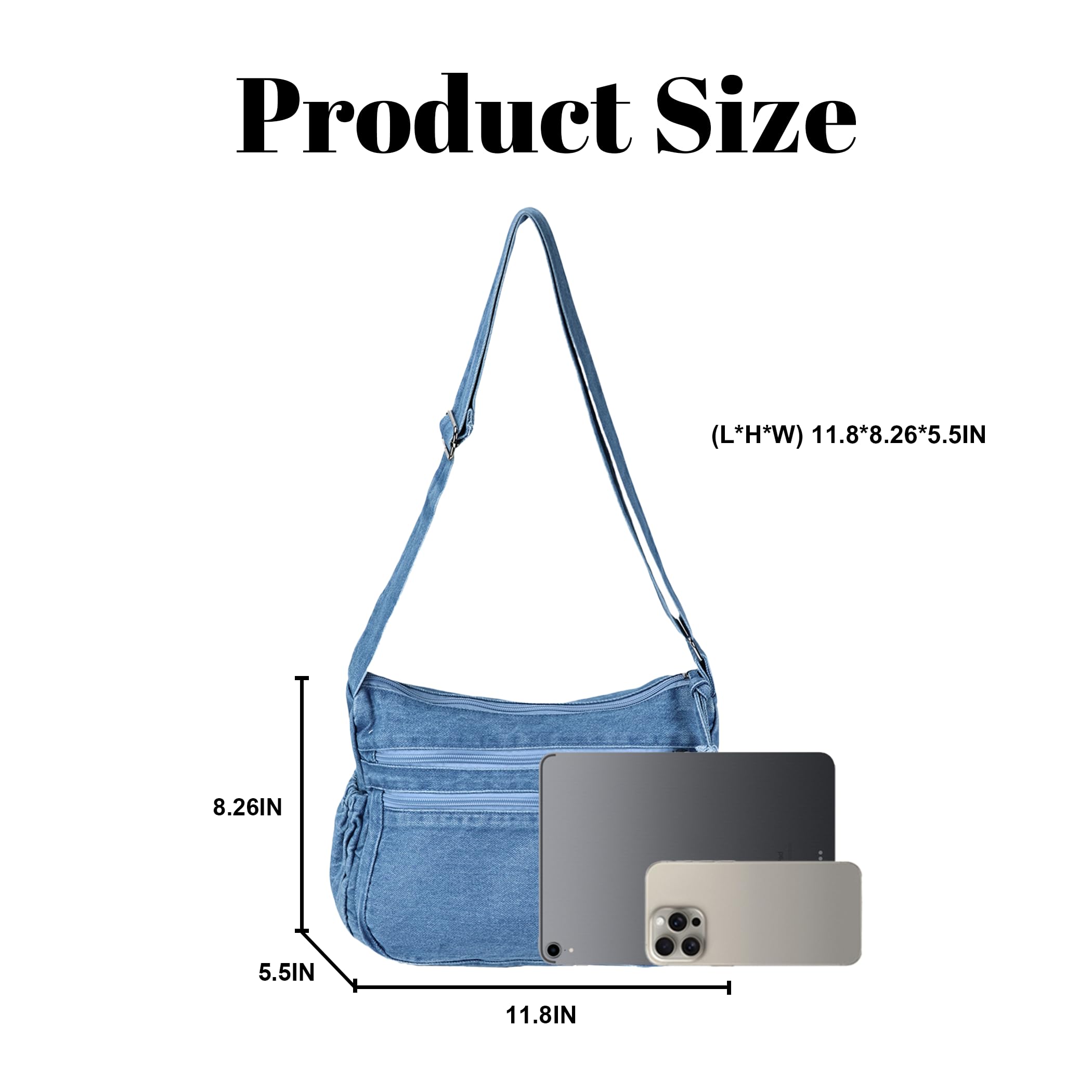LLYLIU Denim Purse for Women Jean Crossbody Handbags Shoulder Casual Retro Style Lightweight Tote Bag
