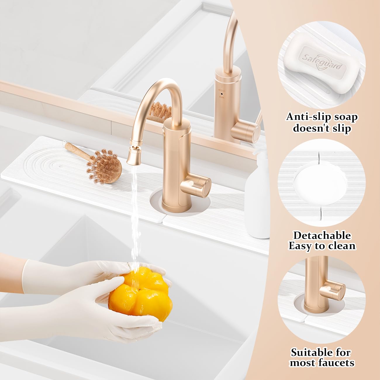 Faucet Mat for Kitchen Sink, Super Absorbent Diatomite Fast Drying Stone, Sink Splash Guard and Bathroom Stone Tray, Stone Drying Mat for Counter (White, 15.8