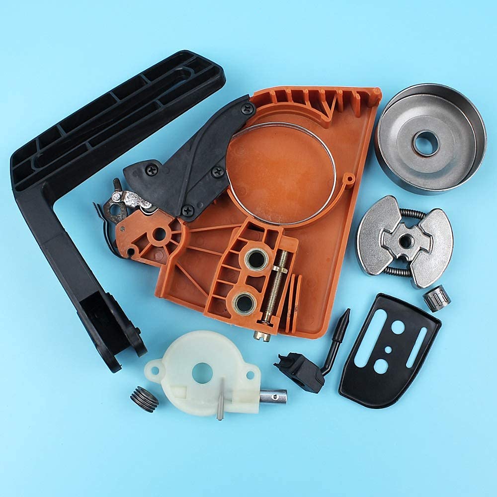 Kit de bomba de aceite de tambor de embrague de cubierta de piñón de freno de cadena compatible con Husqvarna 13613714142 Protector de manija de motosierra Placa de barra de engranaje helicoidal