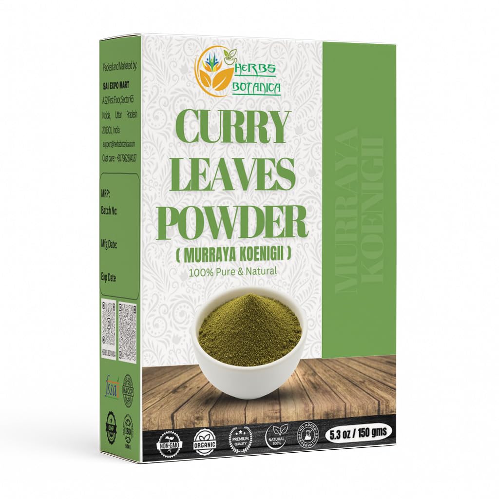Herbs Botanica Curry Leaf Powder 100% Natural Grown Dried 5.3 oz | Promotes Hair Growth Formulation | Strong Hair | Hair Volume | Thicker Hair No Chemical