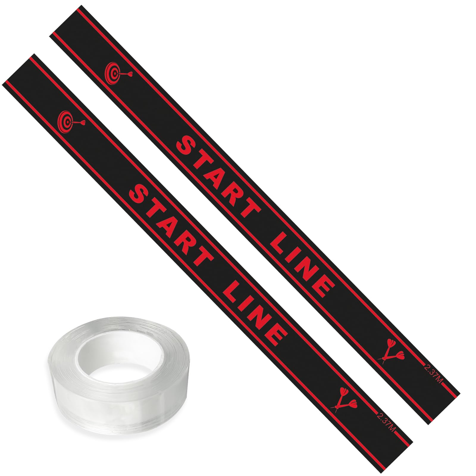2 Stk Felt Dart Oche Line, 60 * 5cm Felt Professional Darts Mat Rubber Backing, High Visibility Throw Marker Mat, Non-slip Dart Mat Floor Oche Line, 1 roll 2cm* 3m*1mm Double-Sided Tape
