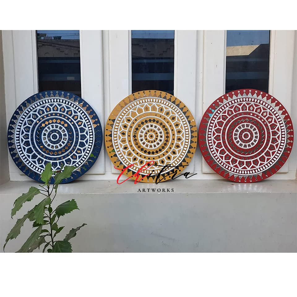 Chitra artworks Wood Mirror Art Wall Decor(31 Cm X 31 Cm X 2 Cm) (Round:Blue)-image-12