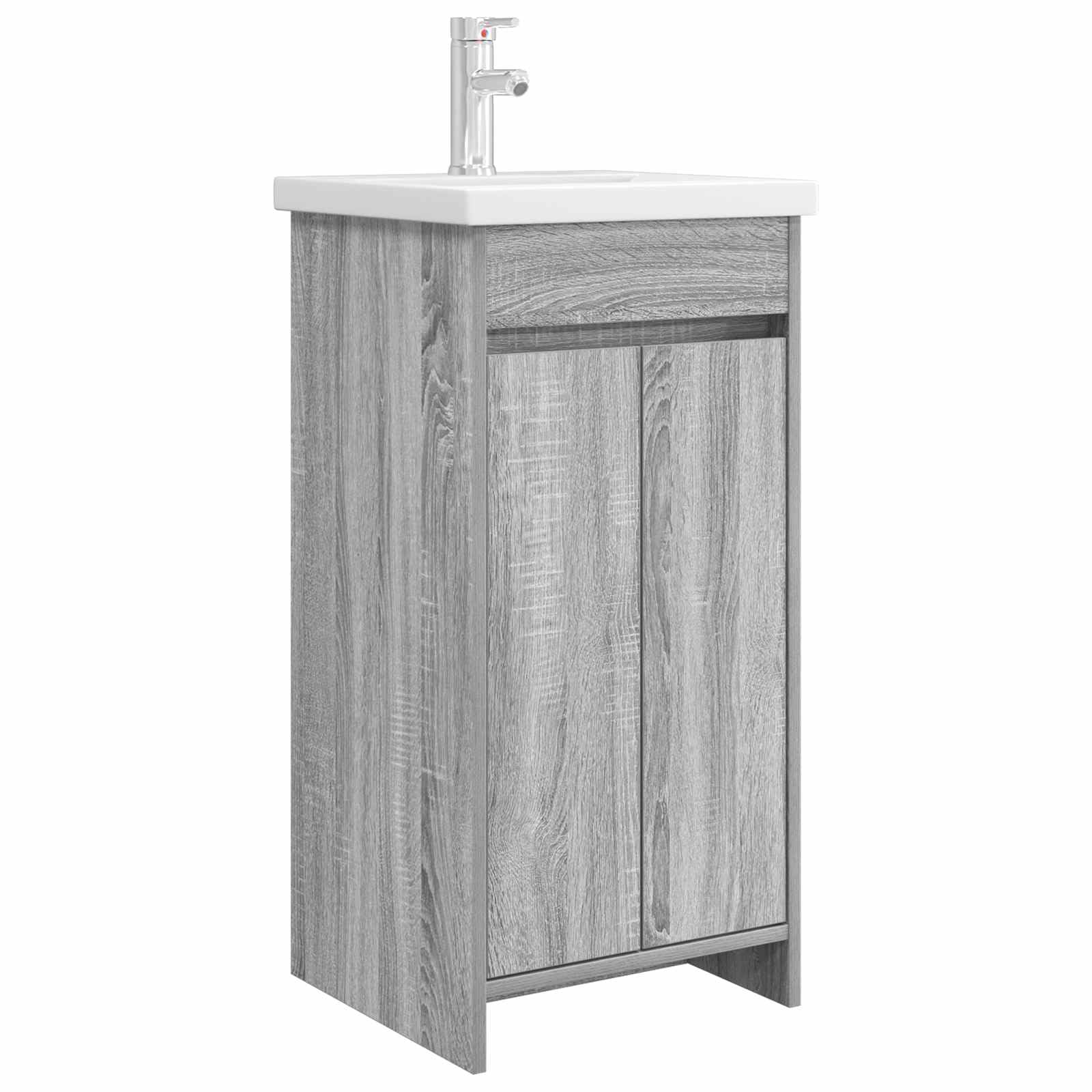Mueble de baño con lavabo y grifo, gris Sonoma, 42 cm | Lavabo compacto con armario bajo para el pequeño cuarto de baño o aseo de invitados, incluye grifo.