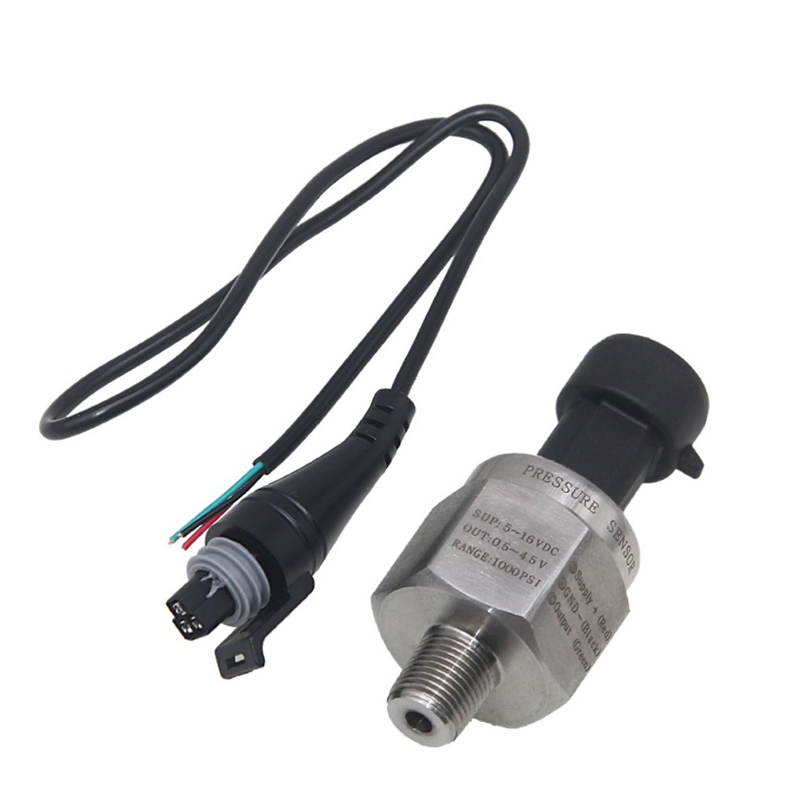 Universal 5 V 1/8 NPT Druckwandler Sender 30/100/150/200/300/500/1000 Psi Öl Kraftstoff Luft Wasser mit Anschluss Sensor Luftmassenmesser Mass Air(1000PSI)