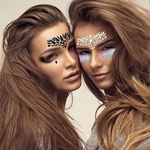 Crystals Face Jewels Sticker, Mermaid Face Gems Tattoo, Bindi Eye Face Gem Stick on, Pride Tribe Rainbow Body Jewelry Holographic Eyebrow Gems Glitter for Festival Rave, 2-Pack