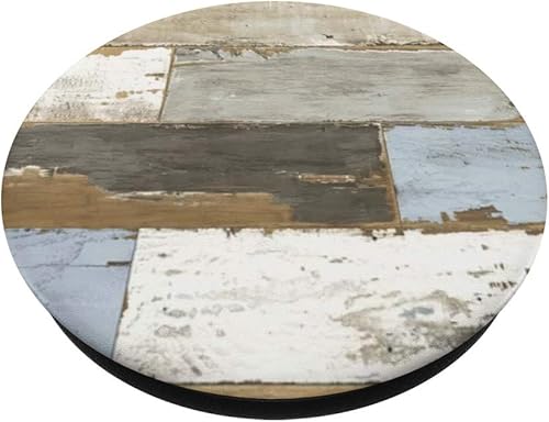 Miniatura 2 de Agarre y soporte para teléfonos y tabletas con diseño vintage de chapa azul con aspecto de madera de granero reciclada., Negro