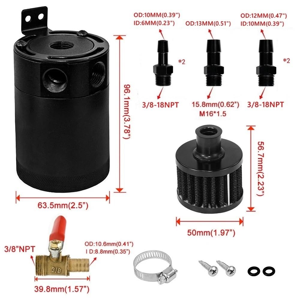 Separator zbiornika oleju z 2/3 portami, filtrem oddechowym i aluminiowym zaworem spustowym(2-port style B)