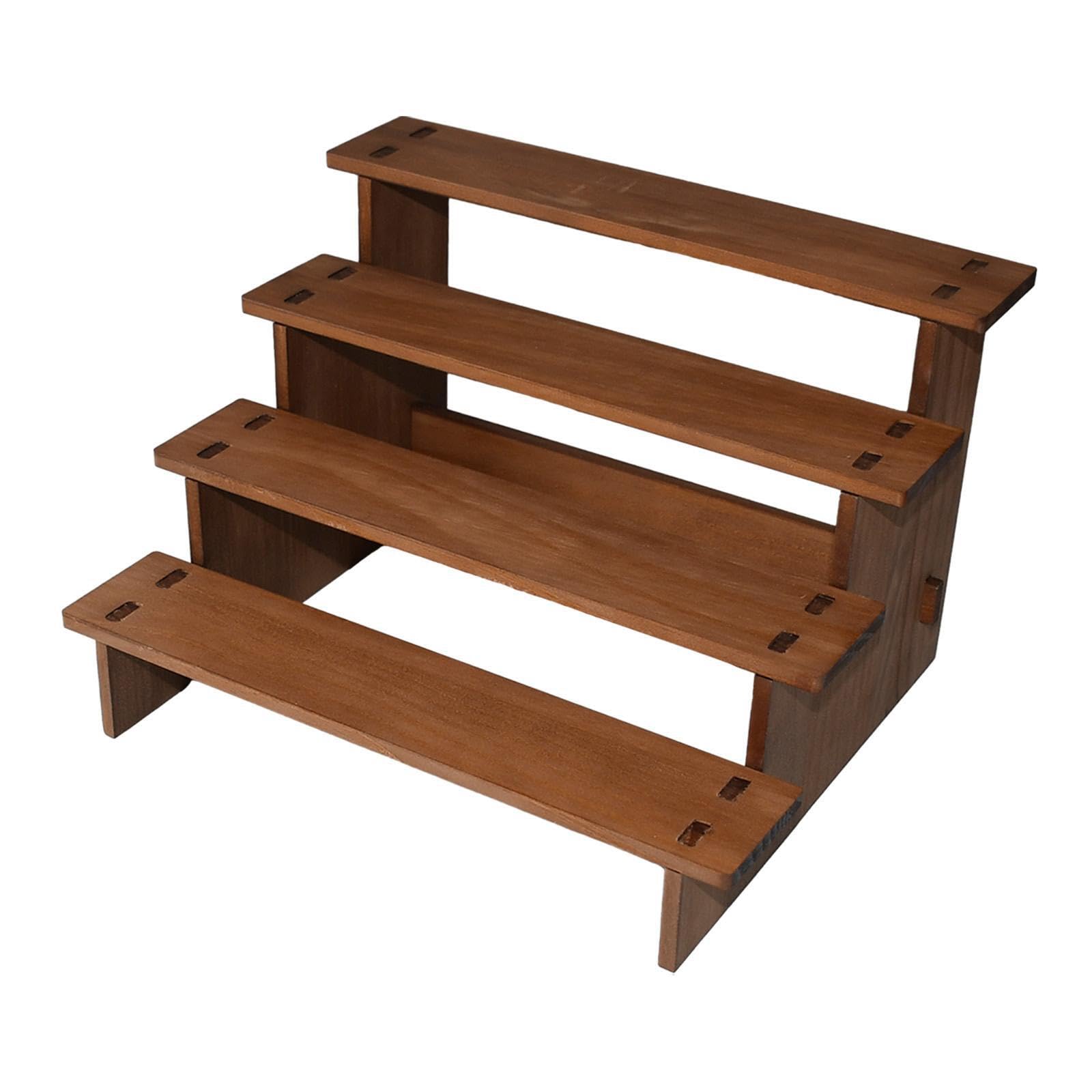 PIXZCSA Versatile Wooden Riser Display Shelf For Craft Organization And Elegant Jewelry Showcase In Retail Shops Wooden Riser Display Shelf Organizer, Brown, 4 Layer 30cm