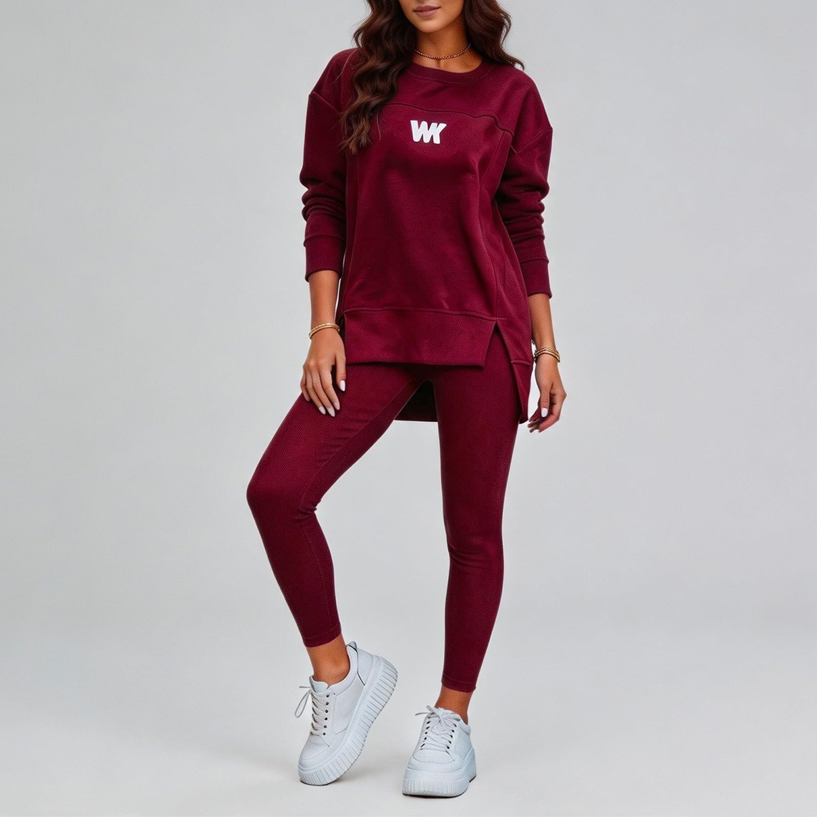 Generico Tuta Donna Invernale,Elegante Sportivo Casual A Due Pezzi A Maniche Lunghe Con Stampa Per L'Uso Quotidiano