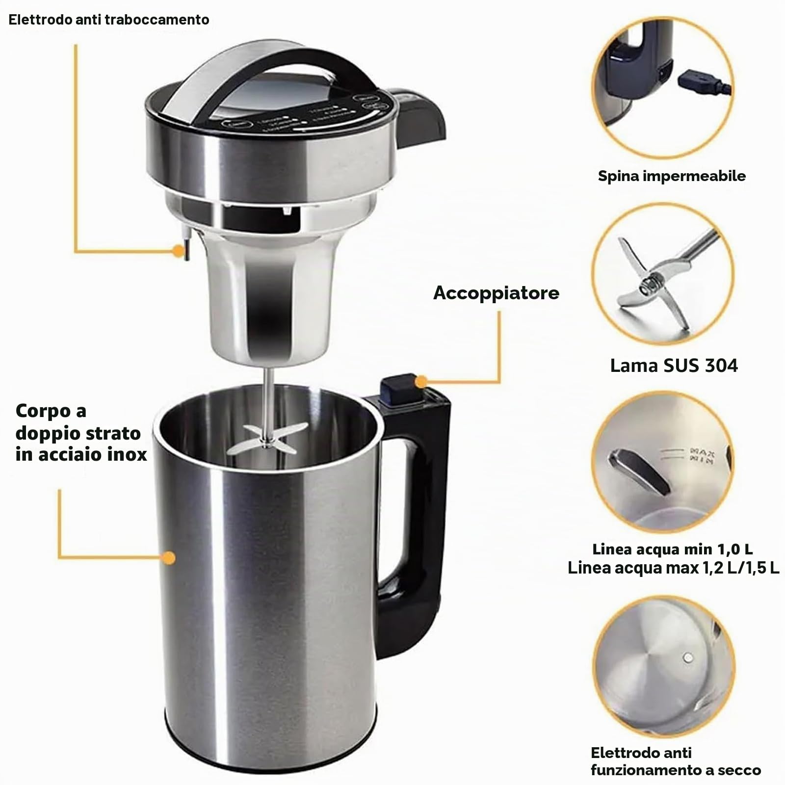 Macchina per Latte di Soia e Noci, 1,2L Produttore di Latte a Base Vegetale con Funzione di Autopulizia e Set di Filtri, Ideale per Preparare Latte di Soia, Mandorla, Avena e Vegano