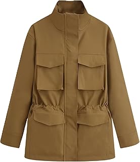 Women’s Utility Jackets Casual Stand Collar Drawstring Waist Long Sleeve...
