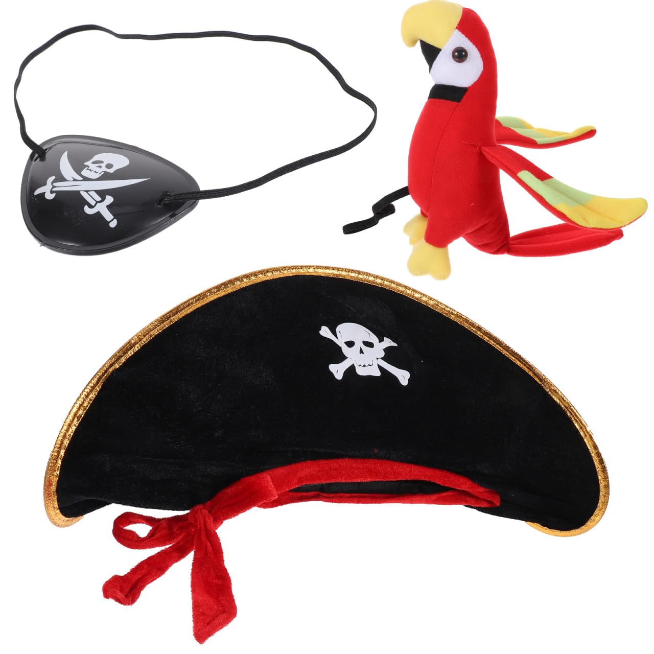 DOITOOL Halloween Pirate Hat with Parrot Eye Mask Set for Kids Pirate Costume Accessory Plush Hat with Realistic Parrot Ornament for Party Role Play