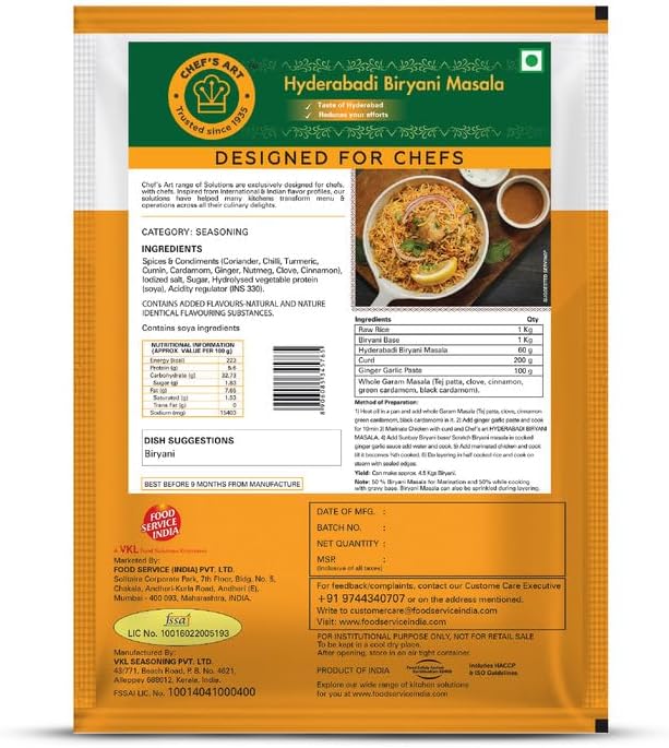 Chef's Art Hyderabadi Biryani Powder Masala - 500g | (Veg Mix, Upto 4.5 ...