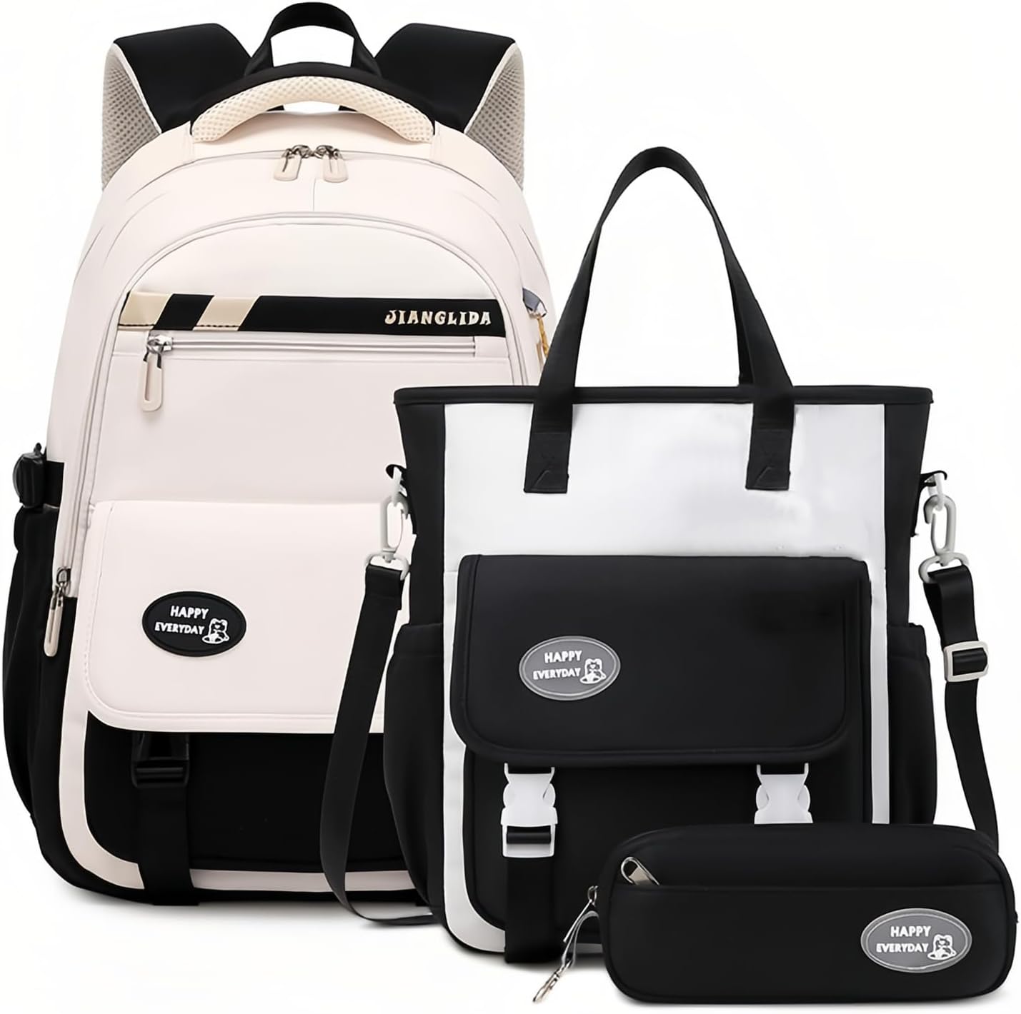 Mildame Backpacks for Girls Set, Aesthetic Backpack for Teens, Lightweight Classic Backpack for Kids, 3Pcs Boys Girls Bookbags with Cute Pendant