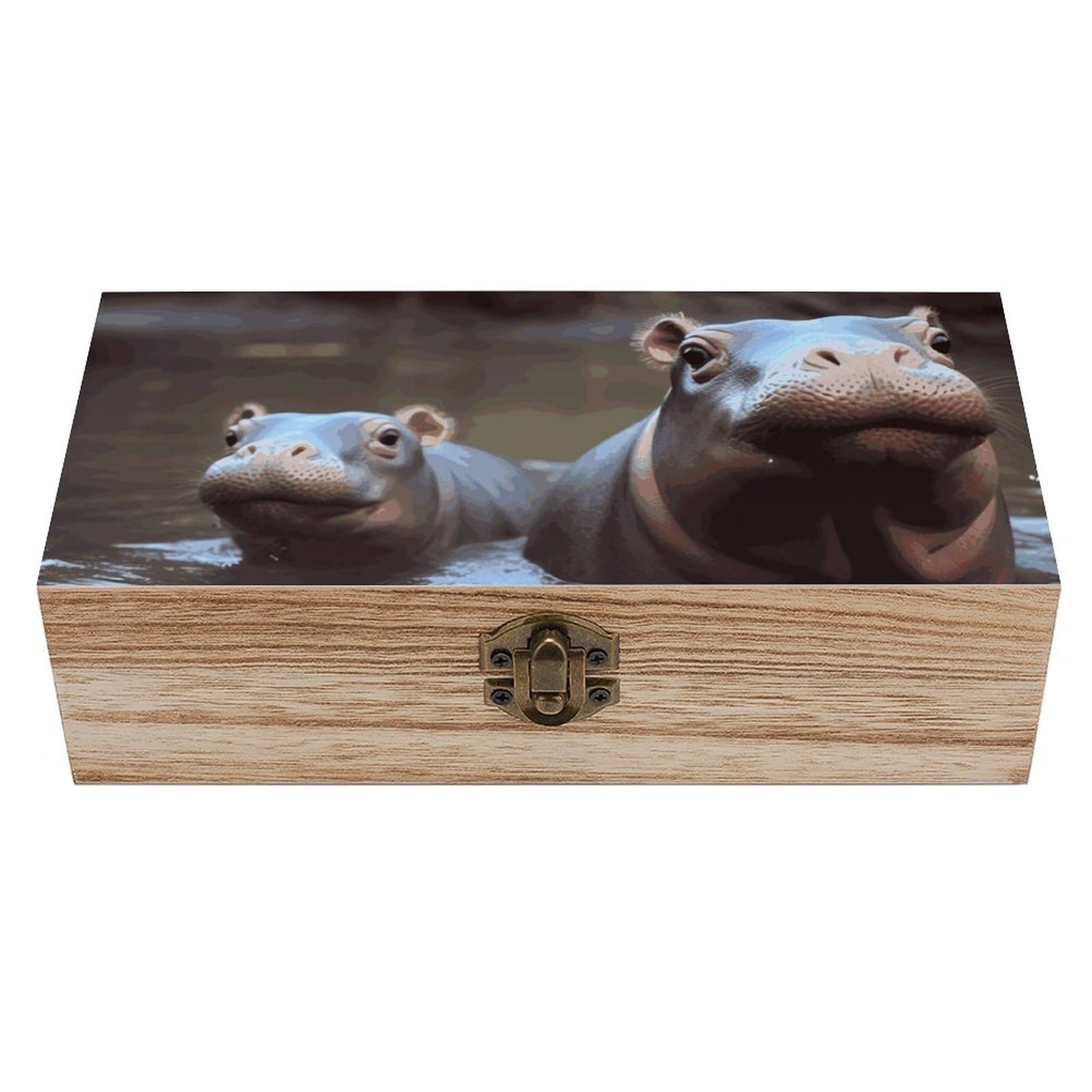 Baby Hippos Wooden Storage Box Exquisite Durable Wood Gift Case Sturdy Vintage Jewelry Wooden Chest for Art Hobbies Storage Keepsake Gift