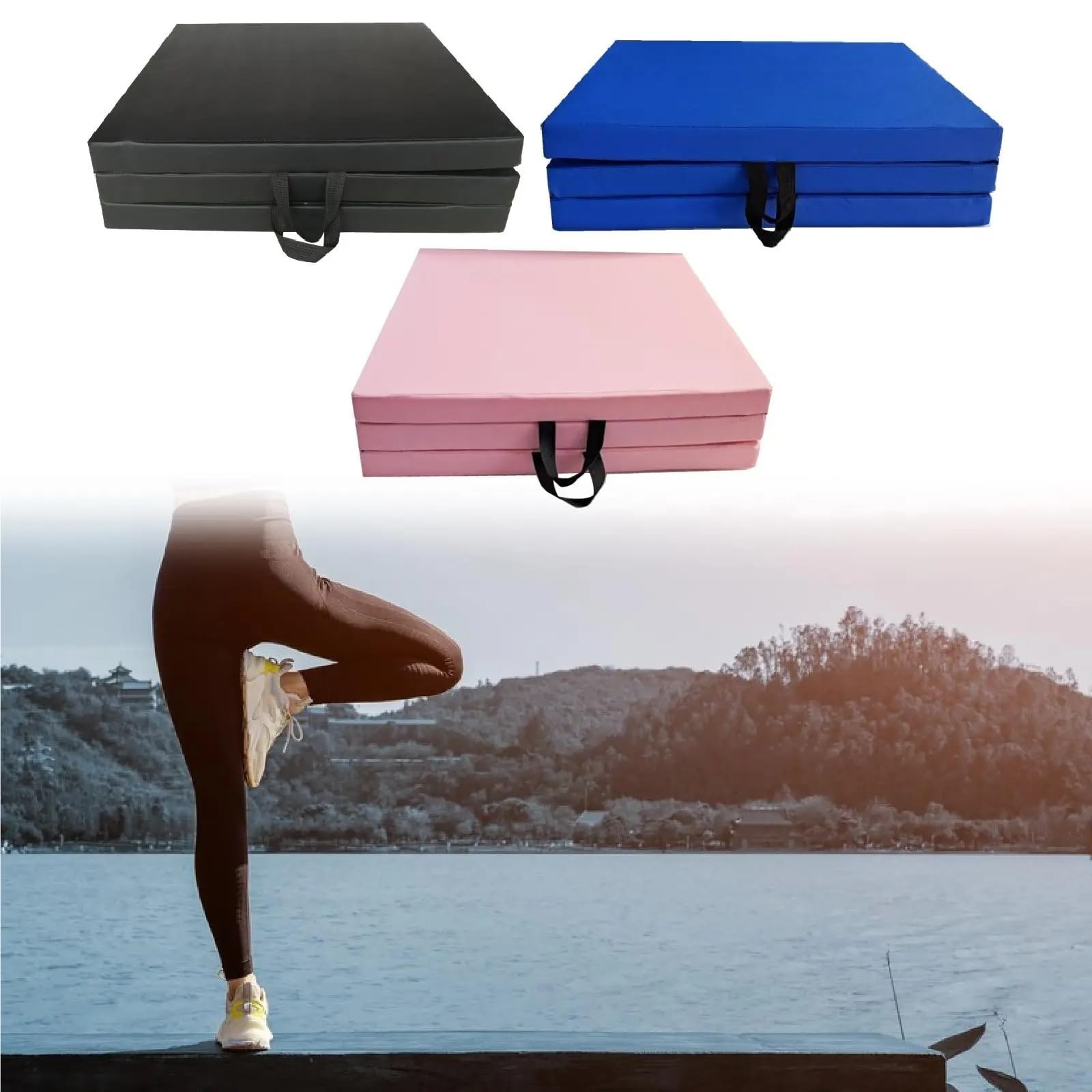Klappbare Gymnastikmatten Fitnessmatte Faltbare Stretchunterlage Training 5 cm Dicke rutschfeste Gymnastikmatte Für Turnen(Pink)