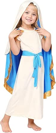 Amazon.com: Virgin Mary Costume for Girls Kids Nativity Play Dress Up ...