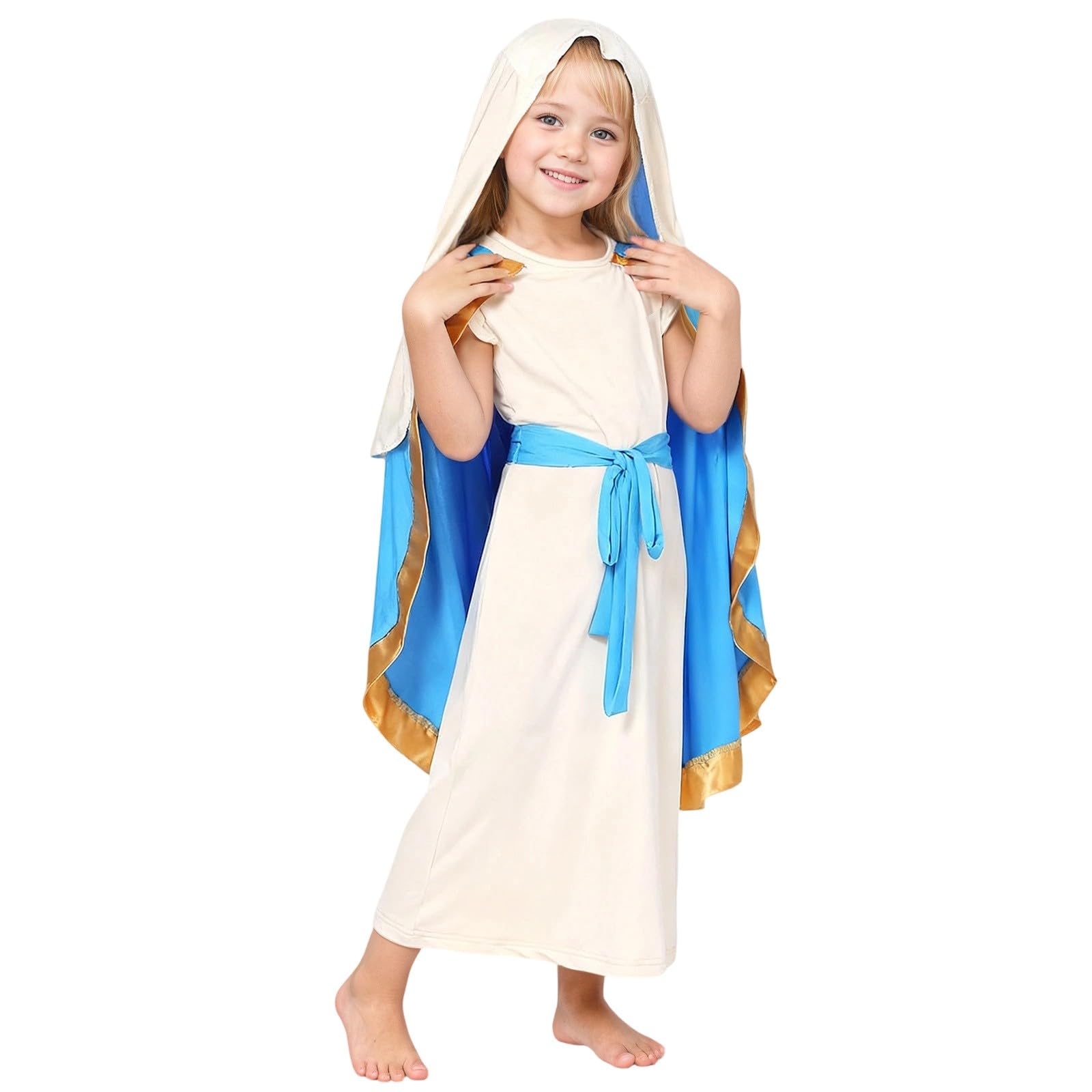 Shepherd Costume Kids - Joseph Nativity Play Outfit with Hood & Belt Christmas Fancy Dress Costume Innkeeper Costumes for Nativity Play Pantomime Christmas New Year Holiday Celebrations Beige