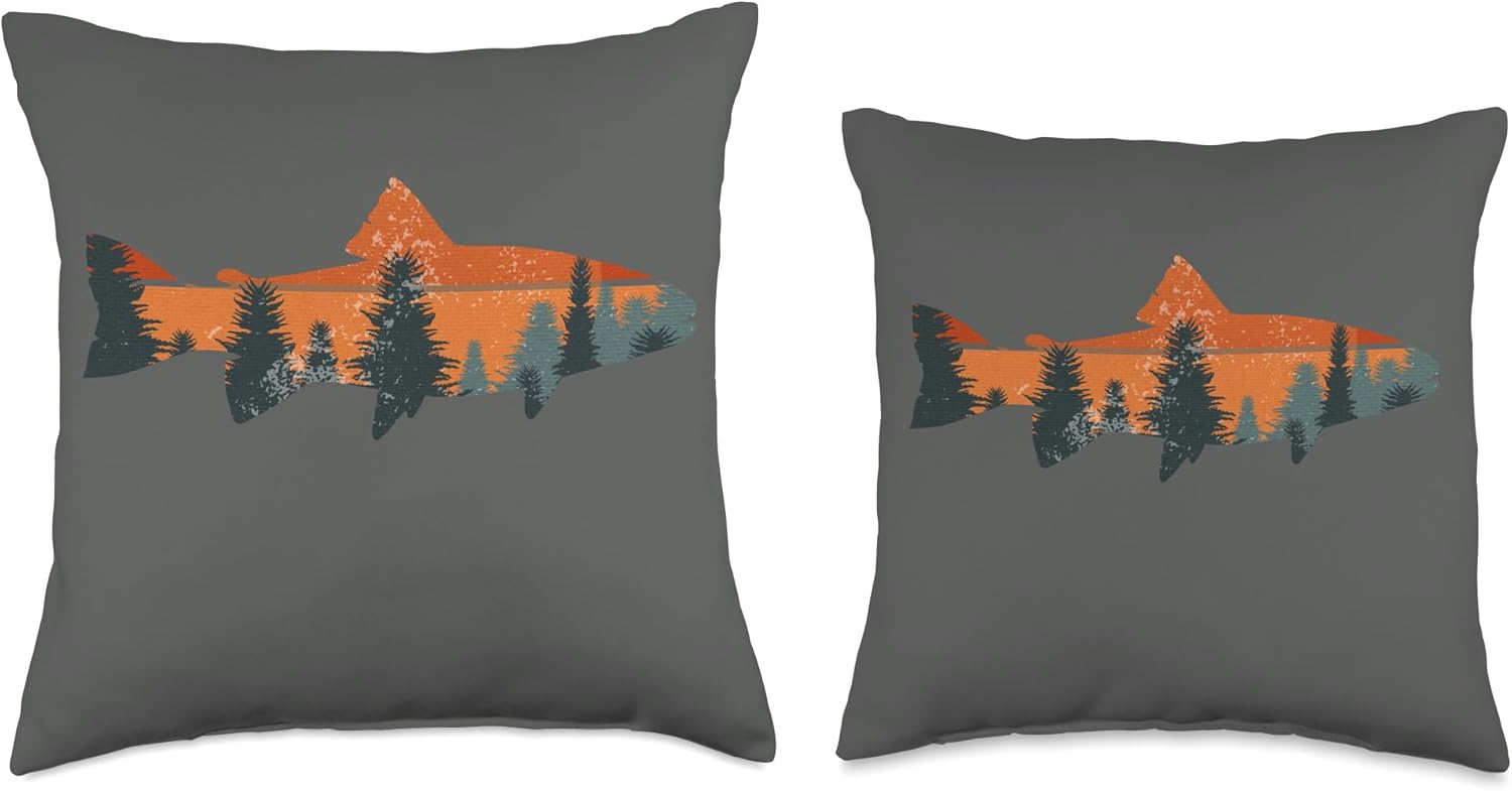 Trout Fly Fishing Nature Outdoor Fisherman Gift Throw Pillow