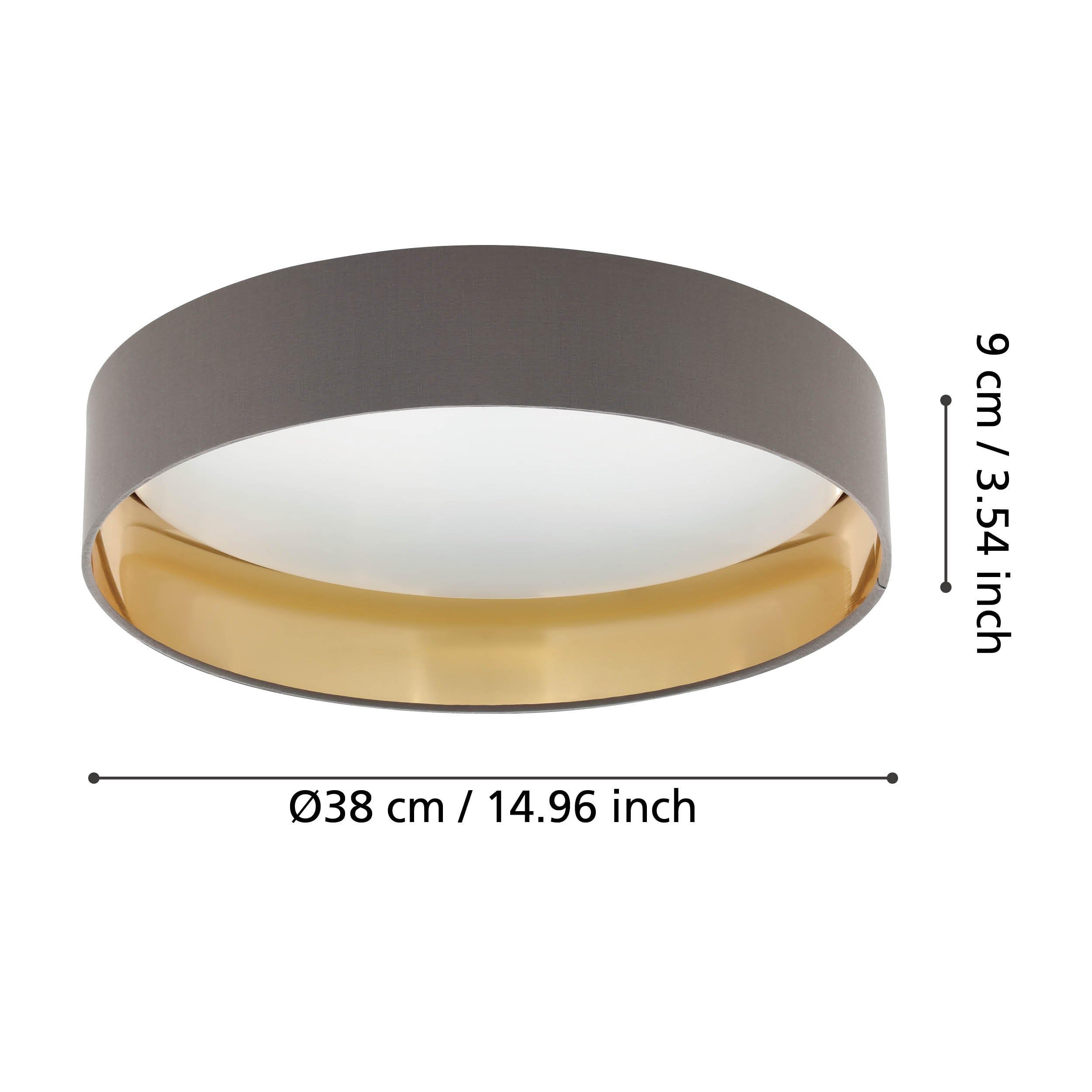 EGLO LED Deckenlampe Maserlo 2, Textil Deckenleuchte | Wohnzimmerlampe Decke aus Stoff in gold und cappuchino, Kunststoff in weiß, warmweiß, Ø 38 cm