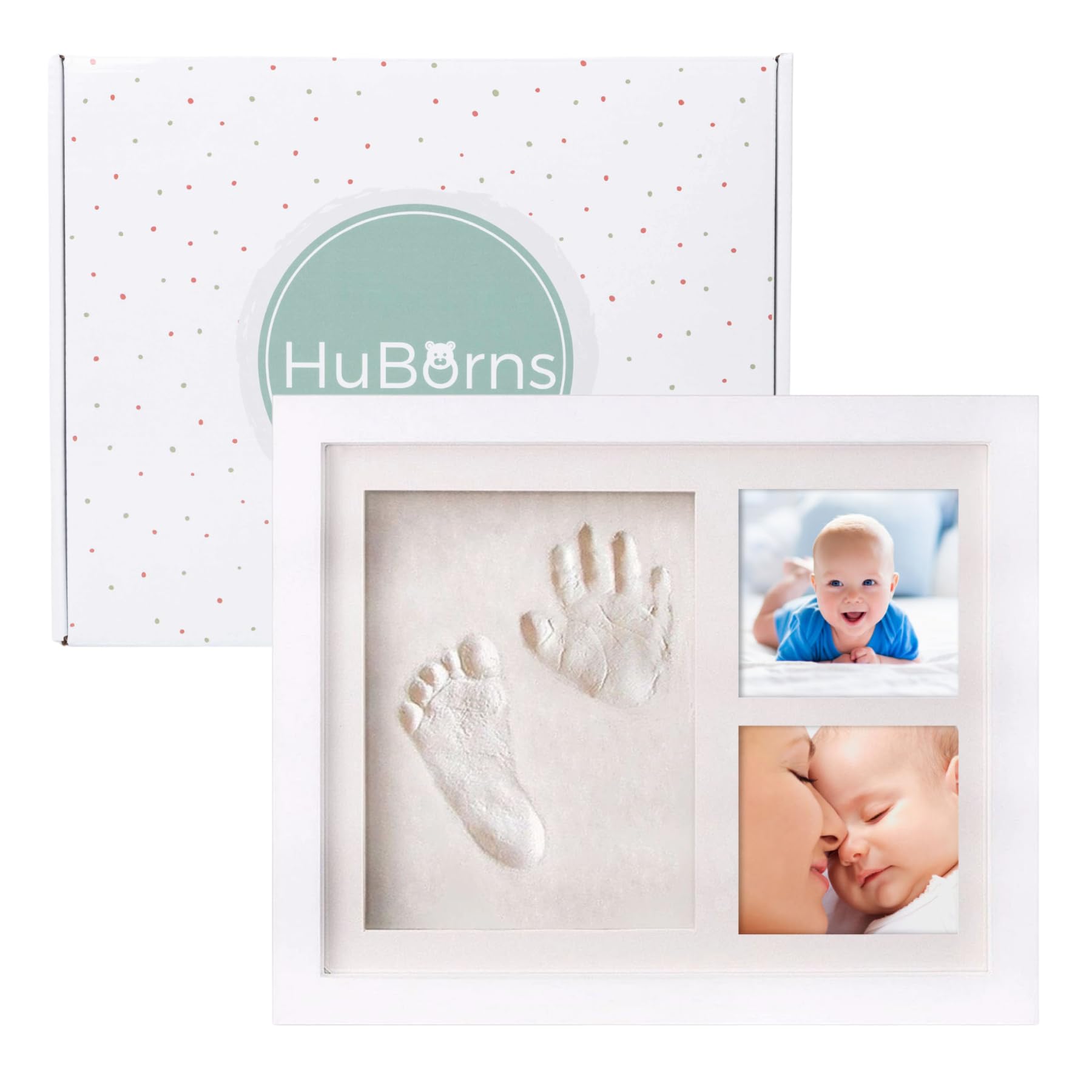 HuBorns - Baby handabdruck und Fußabdruck - Bilderrahmen Fußabdruck Hand Und Fuß, Set Gipsabdruck für Neugeborene - Baby-Erinnerung für Immer und Dekoration des Kinderzimmers (Weiß)