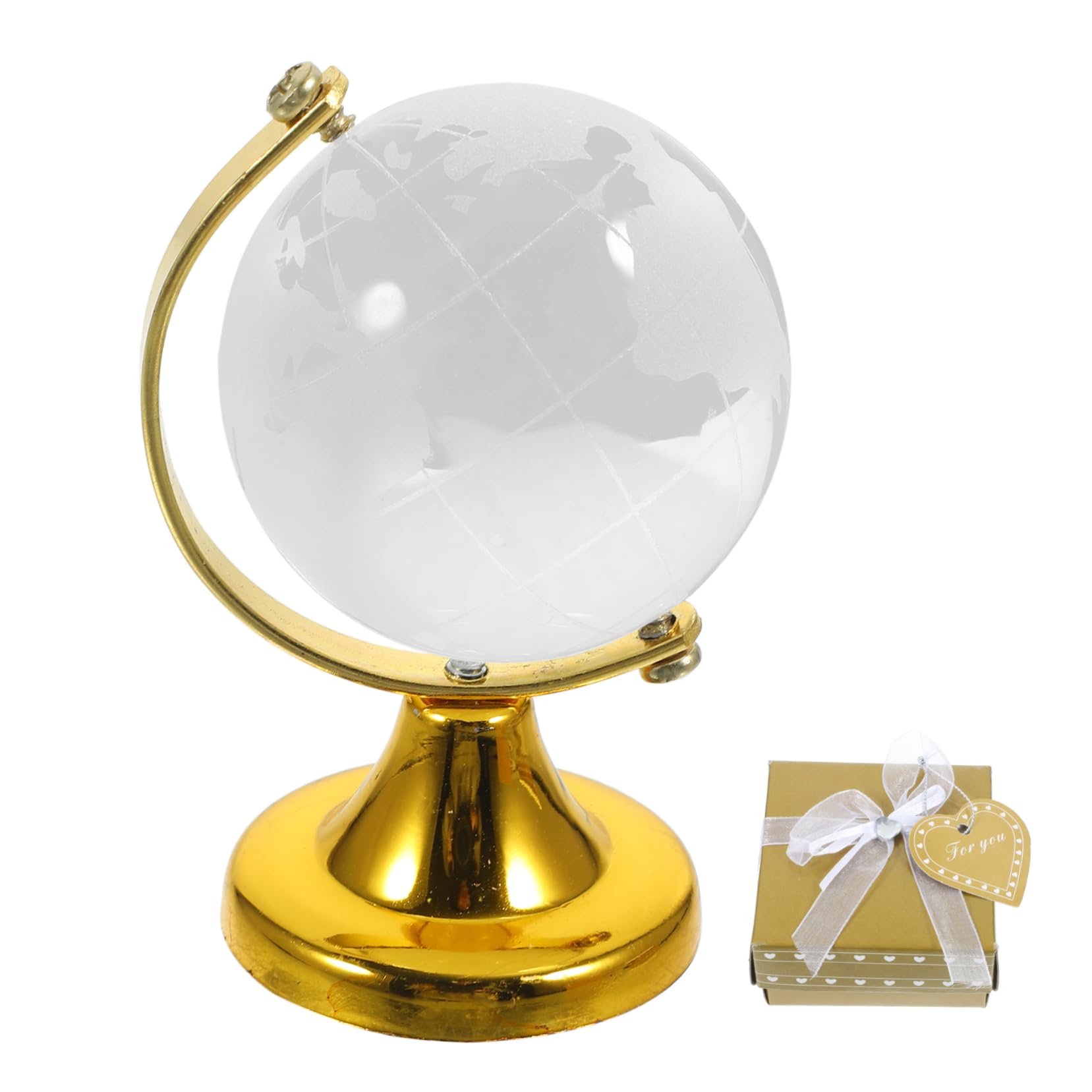 HOODANCOS Crystal Globe Decoration with Stand Transparent World Map Globe Desktop Ornament for Home Office Classroom Elegant Golden Design