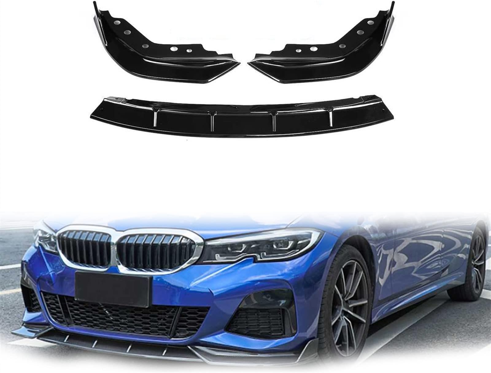 3PCS Car Front Bumper Splitter Lip Spoiler Cover Diffuser Body Kit For BMW 3 Series G20 G28 2019 2020