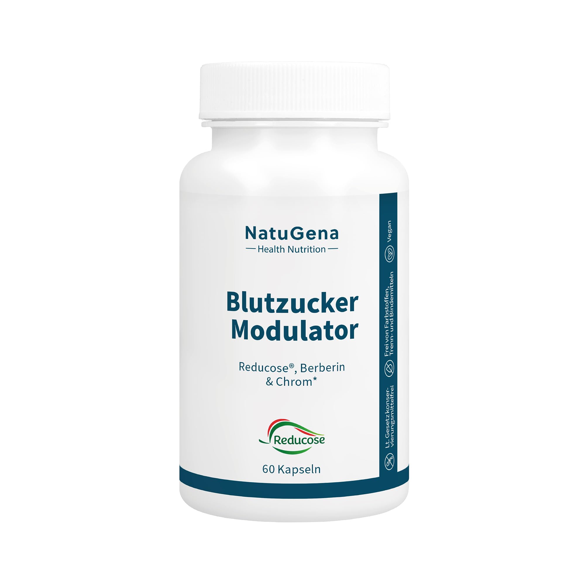 NatuGena BlutzuckerModulator, 250 mg Berberin pro Tagesdosis, Reducose Maulbeer-Extrakt, Chrom, Zink, Vitamine B1 und B6, 60 Kapseln (30 Tage Packung)