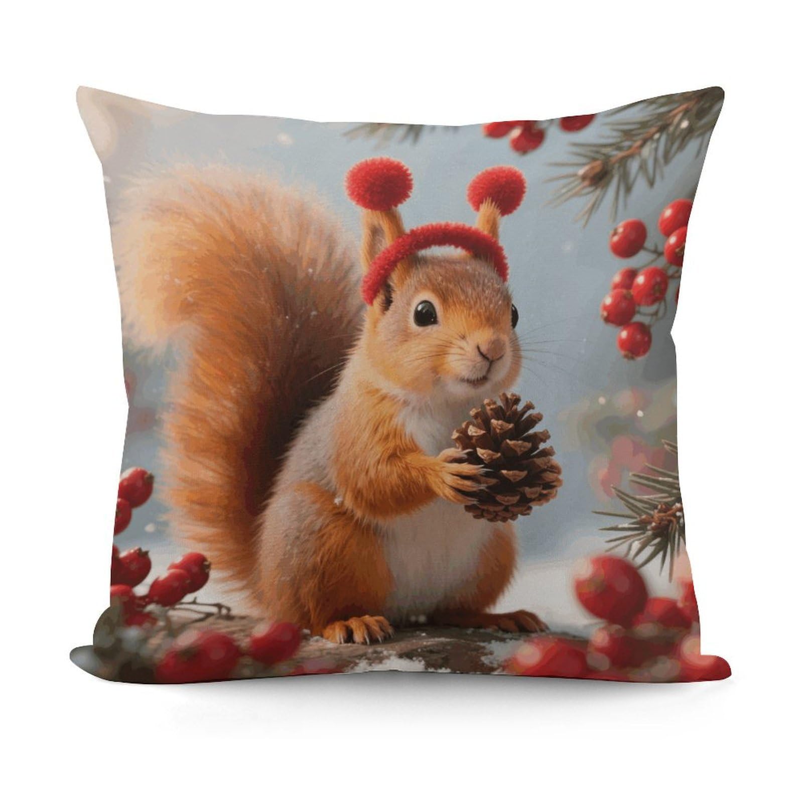 VstaDank Squirrel Pillow Cover with Invisible Zipper Square Throw Pillowcase Plush Couch Sofa Pillow Case 18x18 Inch Decorative Throw Cushion Covers for Sofa Living Pillowcover