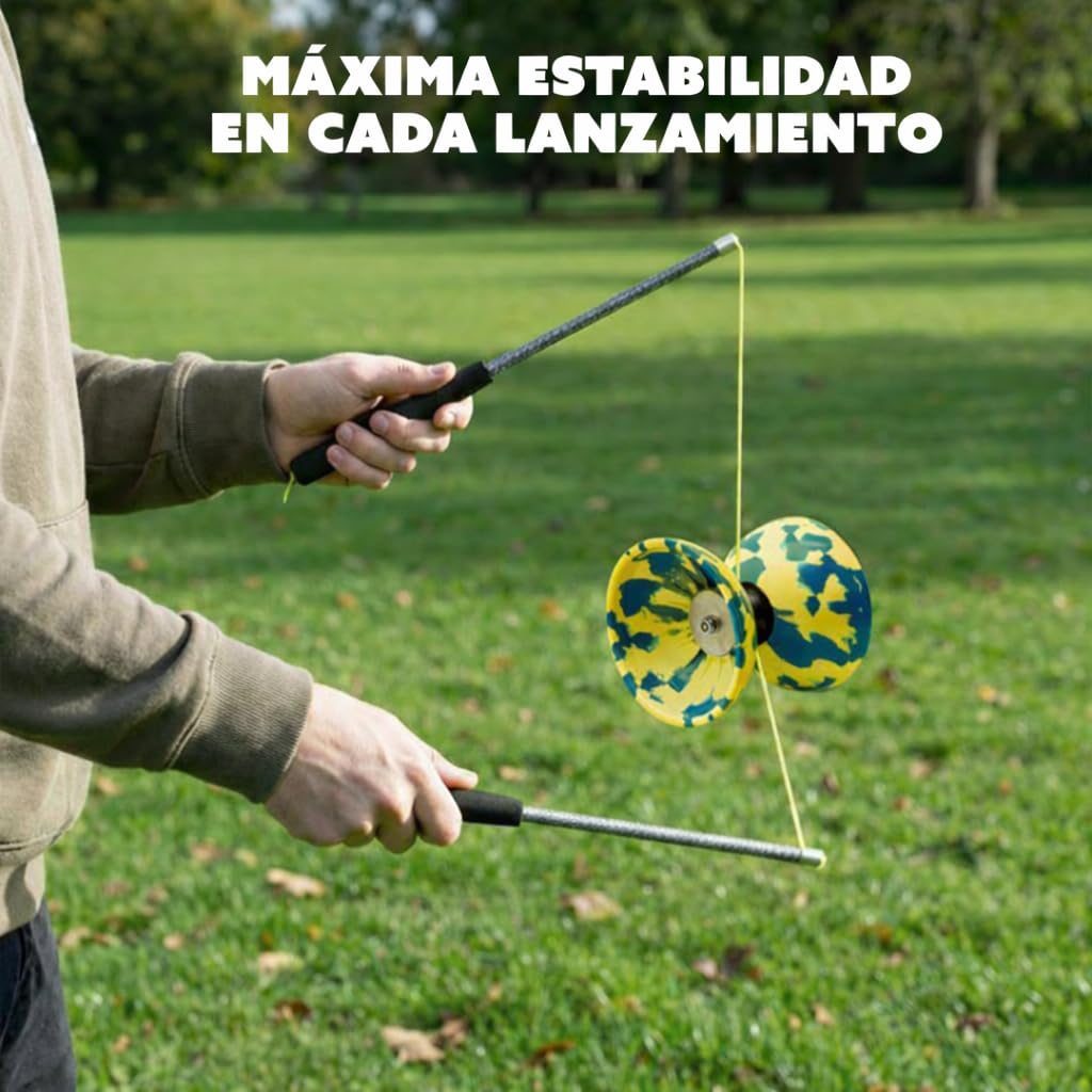 Diábolo Profesional Triple Rodamiento, Diabolo de Malabares con Palos de Fibra de Carbono, Cuerda y Bolsa de Transporte, Estable y Resistente para Principiantes y Adultos (Amarillo y Azul) — view 6